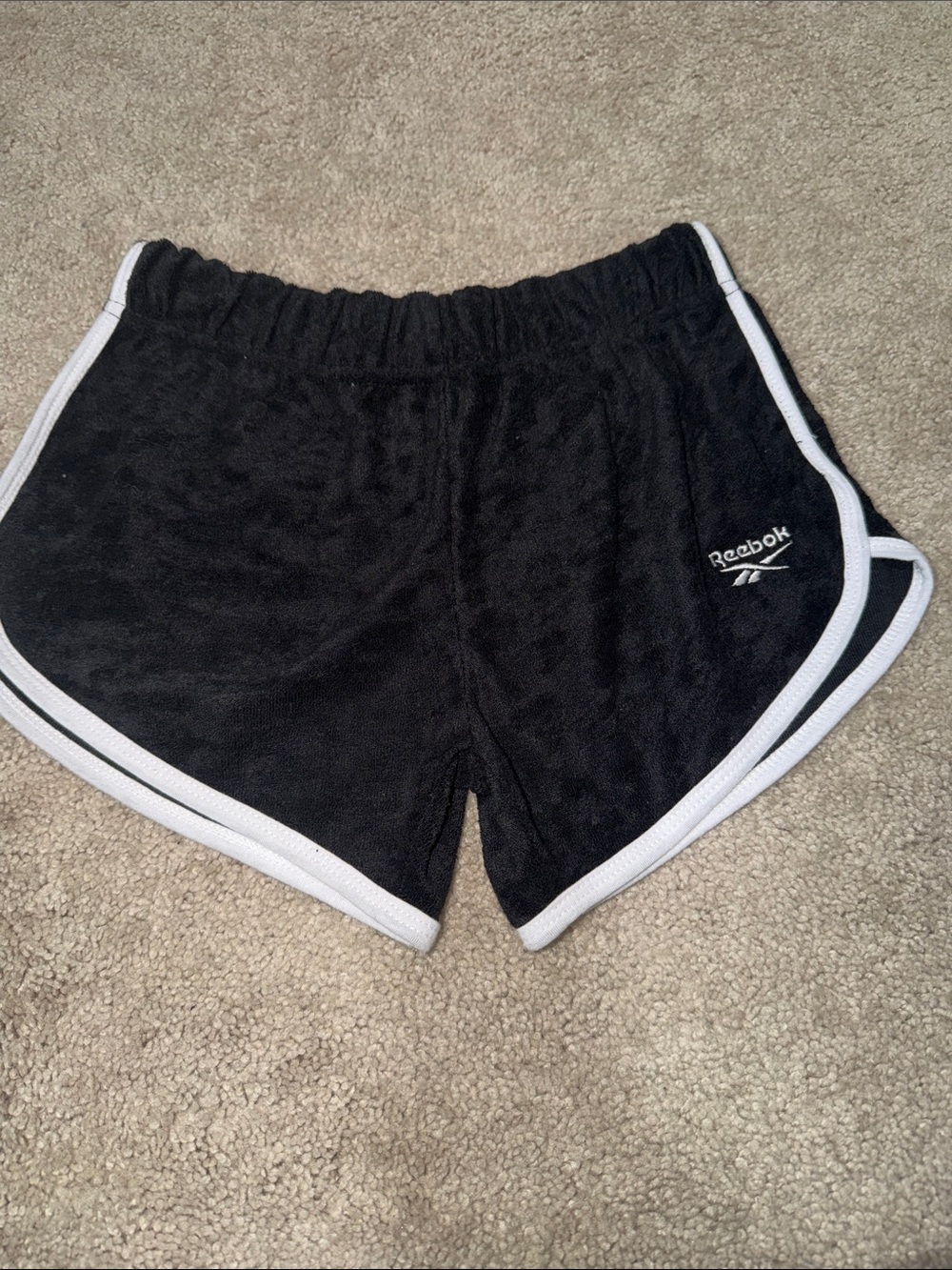 NWOT Reebok Black Terry Athletic Shorts with White Trim